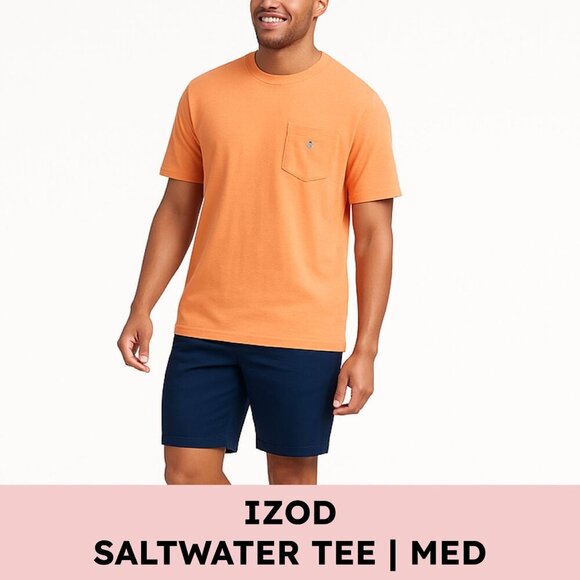 IZOD Saltwater Pocket Tee Cantaloupe Orange Soft Wash Casual Preppy M - Picture 1 of 9